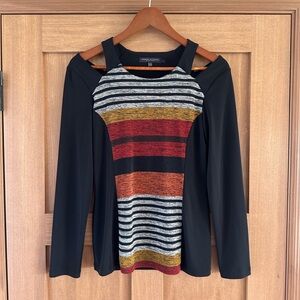 Robert Kitchen Canada Long Sleeve Split Shoulder Striped Blouse size Large